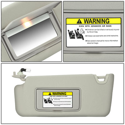 Warm Grey Driver Side Sun Visor w/ Lighted Mirror<br>08-10 Honda Accord, 10-11 Crossstour