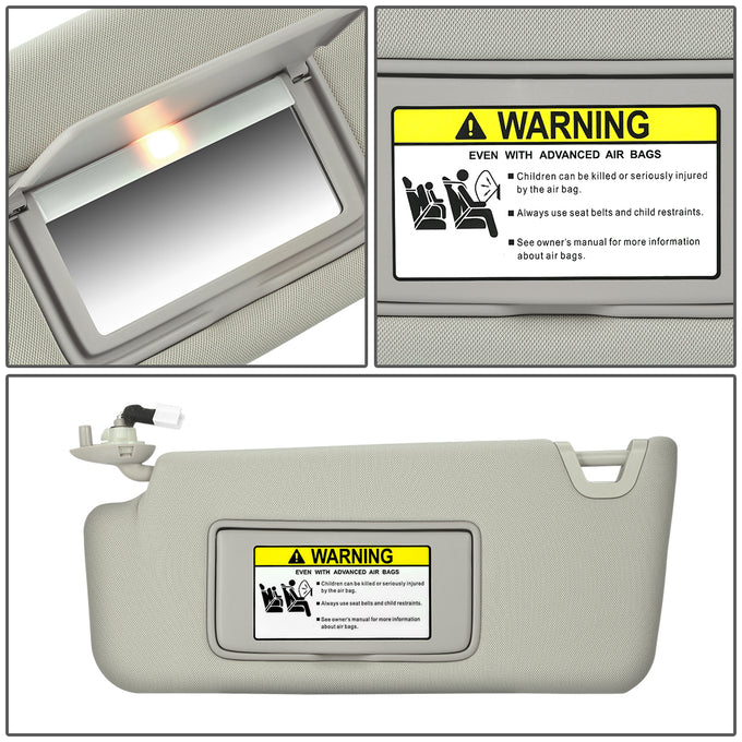 Warm Grey Driver Side Sun Visor w/ Lighted Mirror<br>08-10 Honda Accord, 10-11 Crossstour