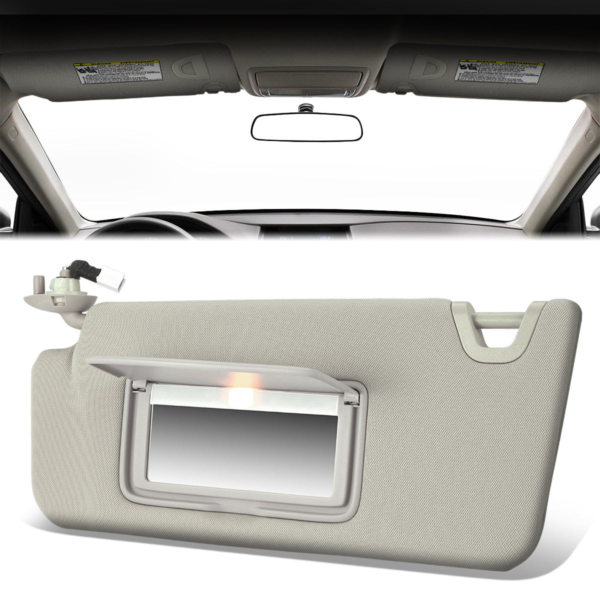 Warm Grey Driver Side Sun Visor w/ Lighted Mirror<br>08-10 Honda Accord, 10-11 Crossstour