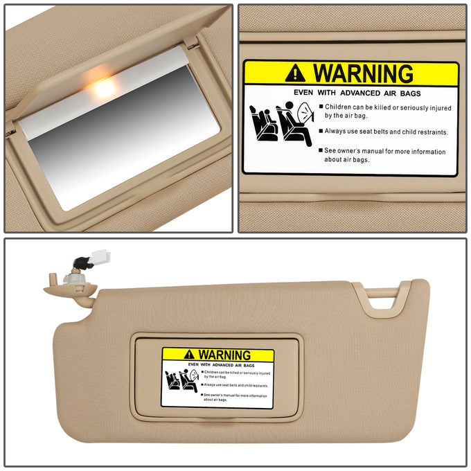 Tan Driver Side Sun Visor w/ Lighted Mirror <br> 08-12 Honda Accord