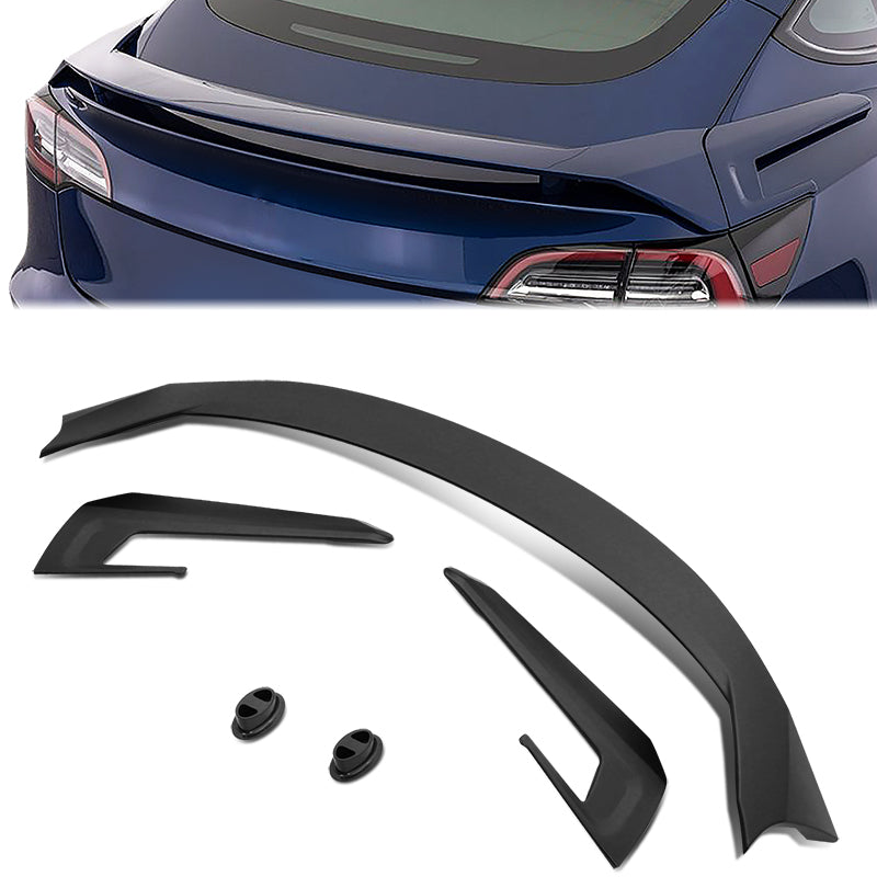 3-Piece Style Matte Black Rear Spoiler Set <br>17-22 Tesla Model 3